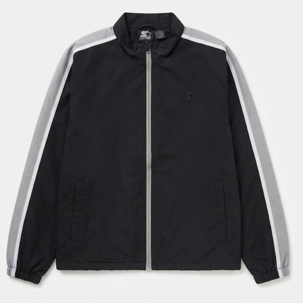 Starter Mens Track Jacket Large Black Silver Full Zip Mesh Lined RM33308C